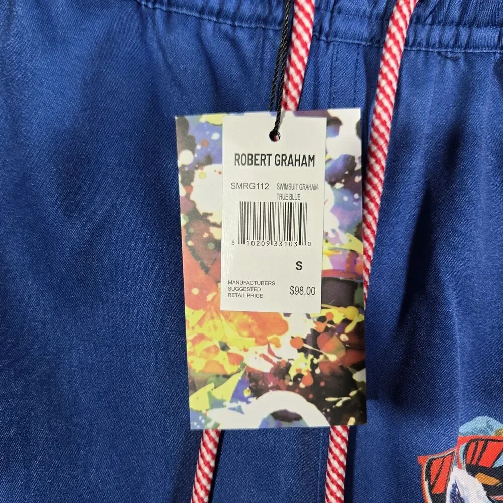 Robert Graham Mens Small Bulldog Lined Blue Swim Board Shorts Swim Trunks S‎